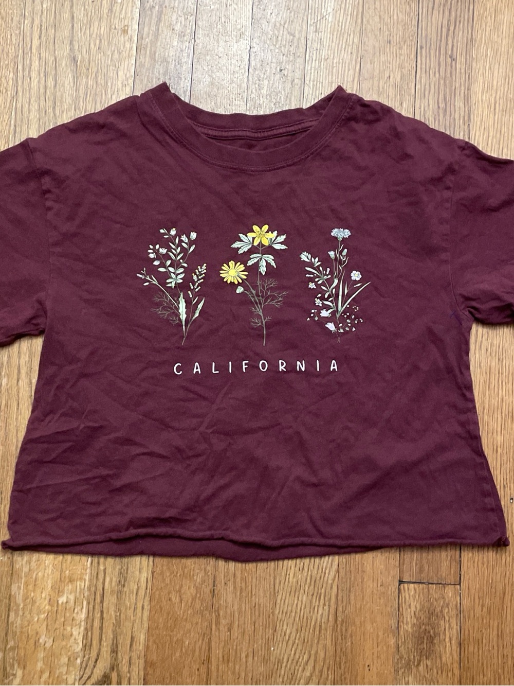 Cold Crush California Floral Crop Tee - Maroon